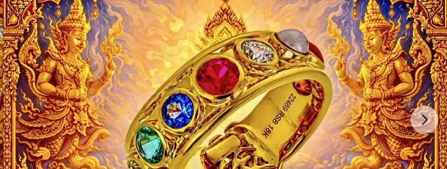 Sri Navaratna nine-gem gold ring on a Thai mural