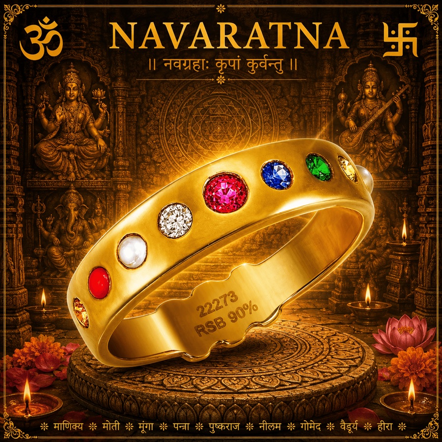 Navaratna 9-Gems Gold Talisman Ring – Pc. 22273
