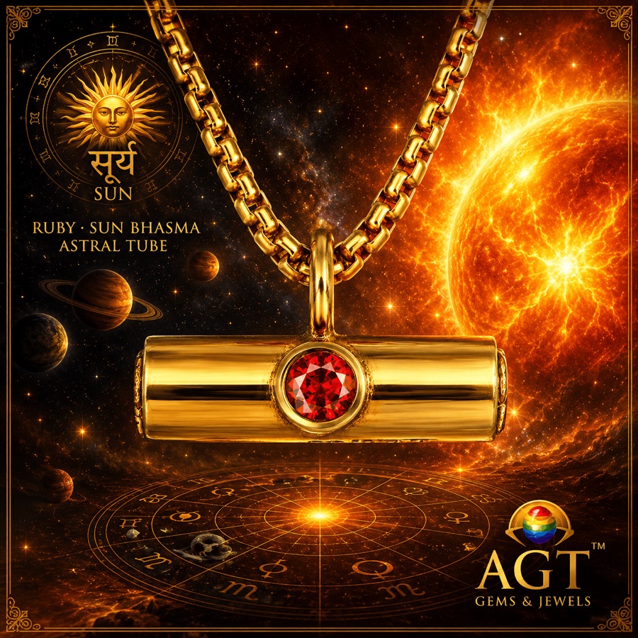 Gold Ruby Sun Herbal Astral Tube Pendant